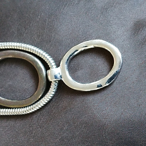 CHICO'S 3 strands layered oval charm necklace silver gold & brass tones       T1 - Picture 6 of 8